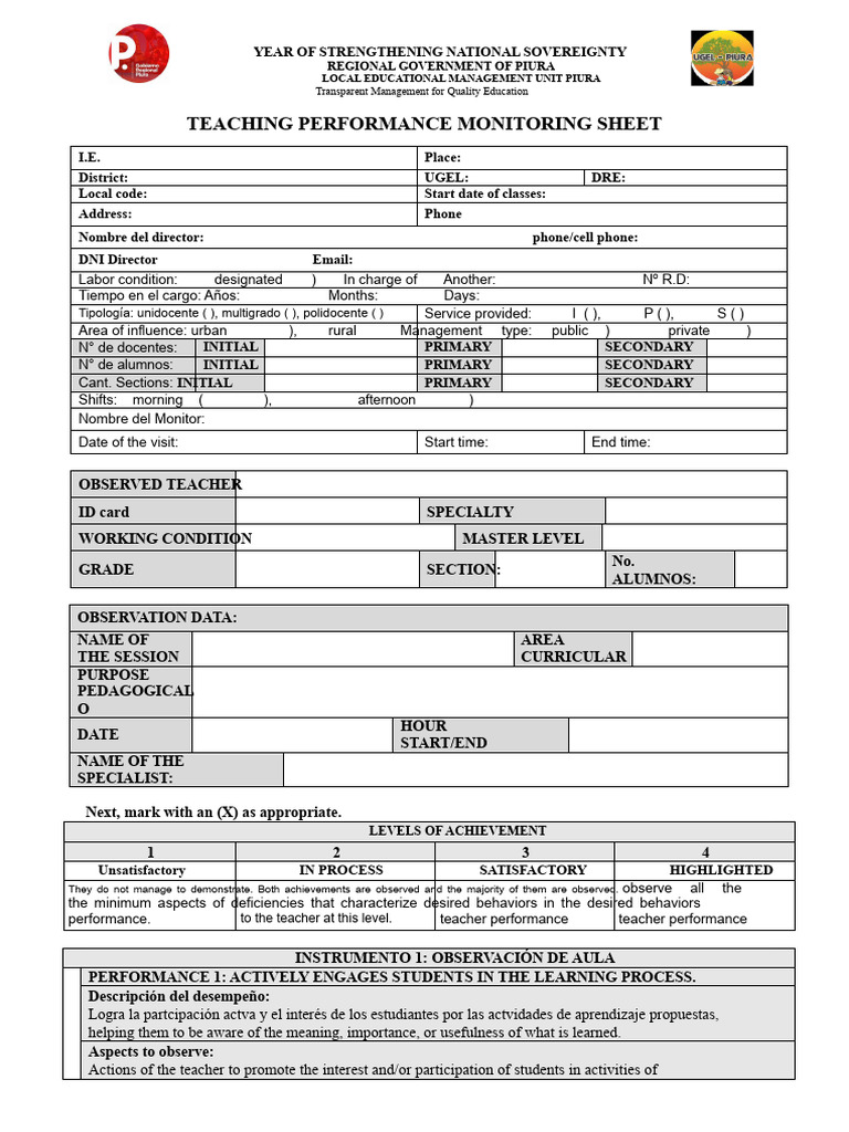 Teacher Performance Monitoring Sheet | PDF | Creativity | Thought