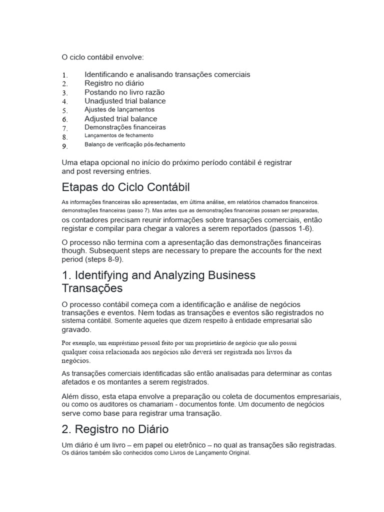 Etapas do Ciclo Contábil Explicadas | PDF | Contabilidade | Balancete