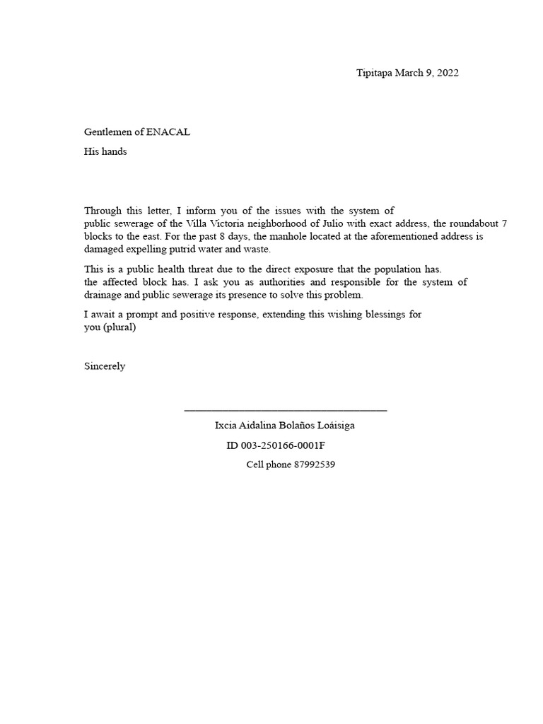 ENACAL Letter | PDF