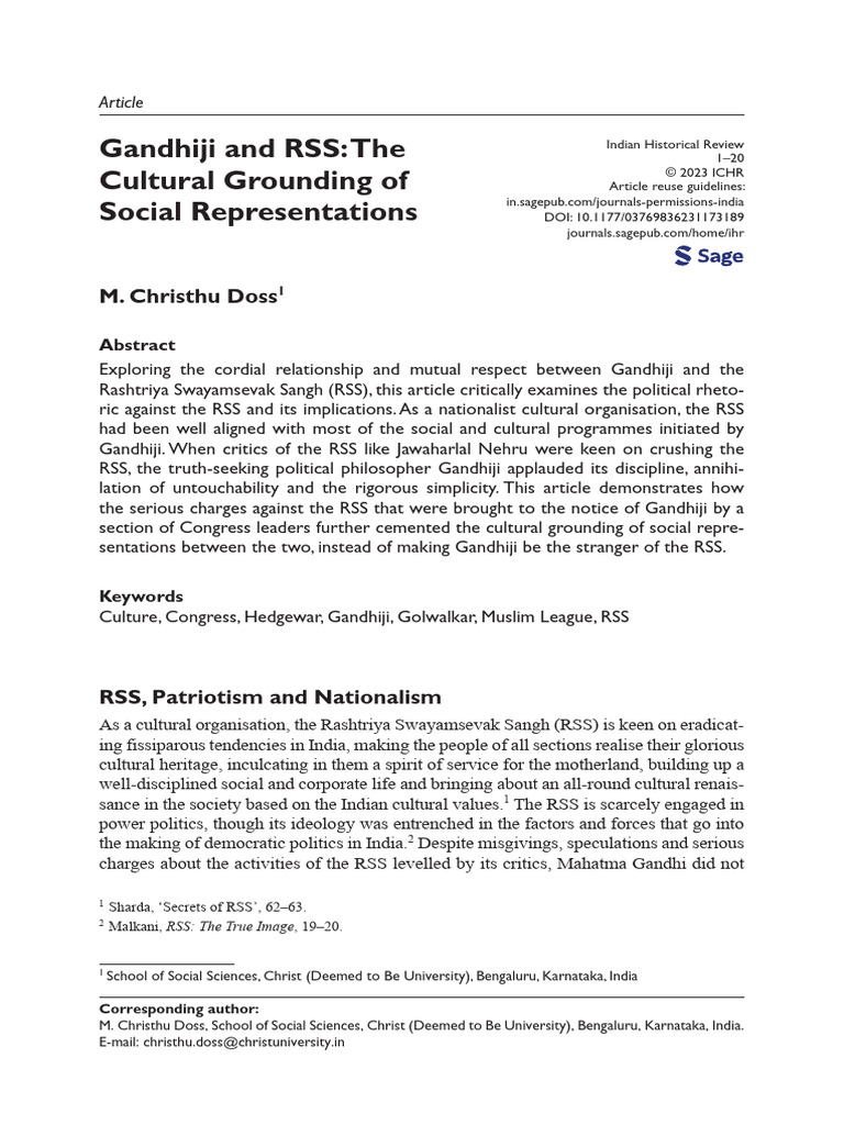 Gandhiji and RSS FINAL | PDF | Mahatma Gandhi | Partition Of India