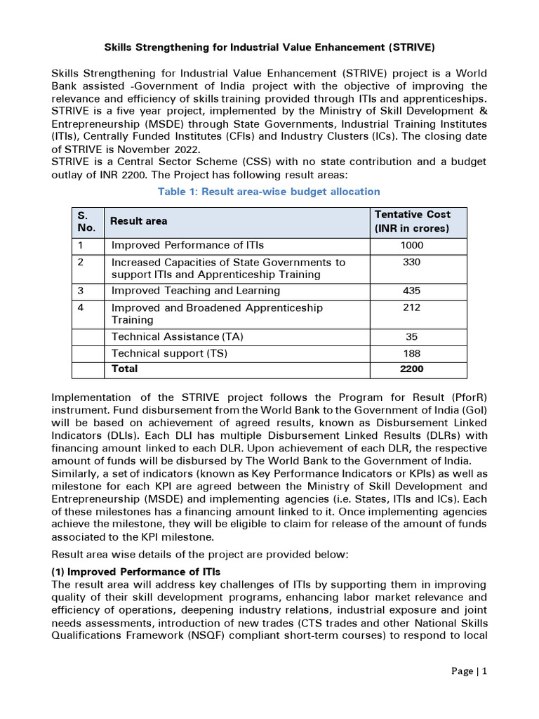 Brief Note on STRIVE | PDF | Vocational Education | Apprenticeship