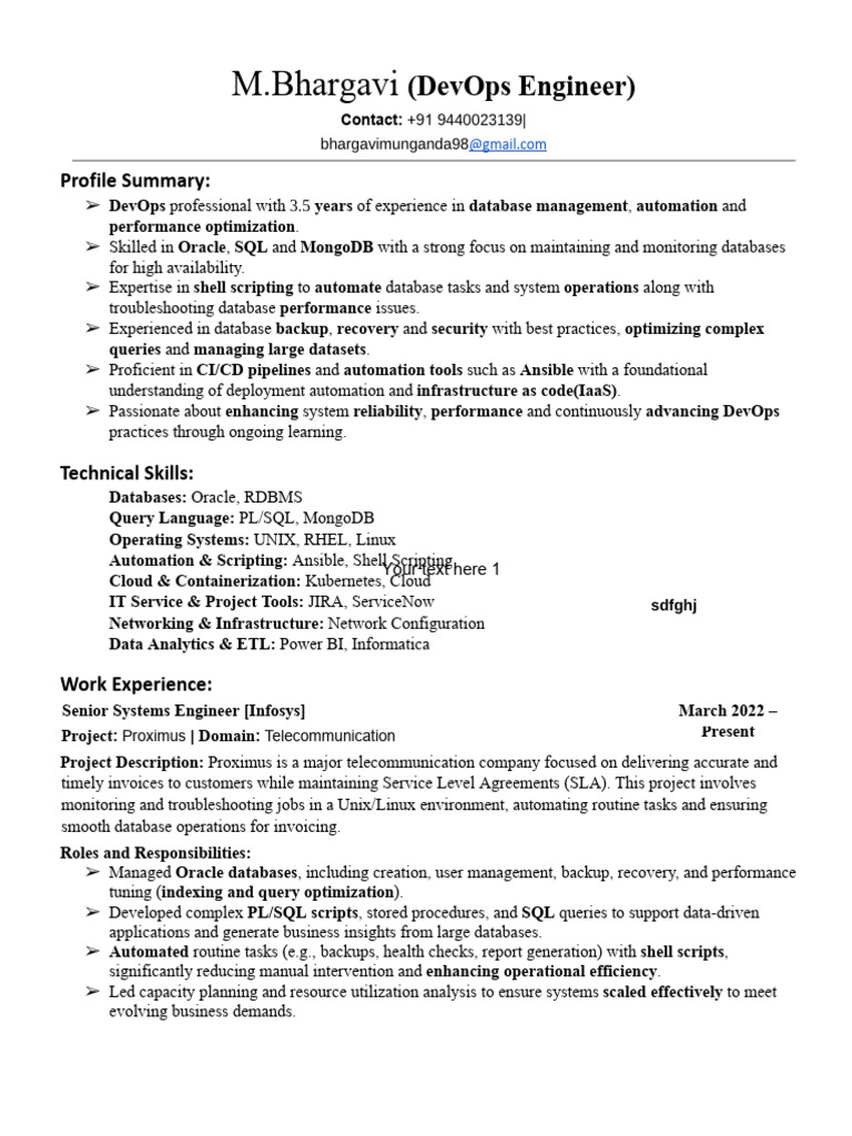 DevOps Engineer Profile Summary | PDF | Cloud Computing | Databases