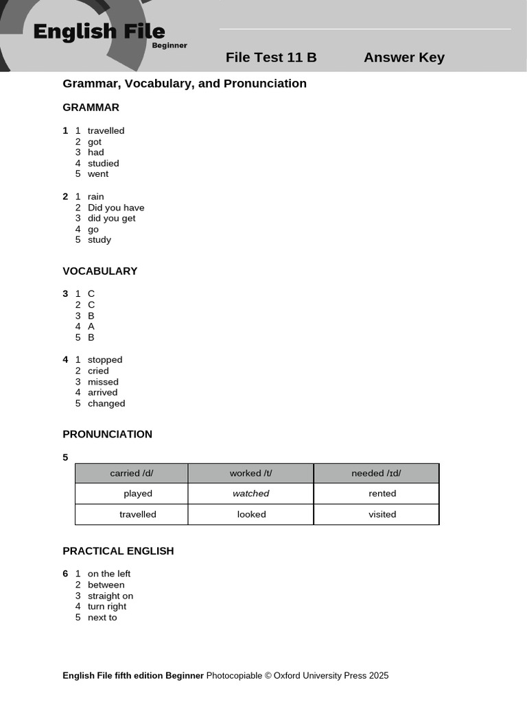 English File Test 11B Answer Key | PDF | English Language | Vocabulary