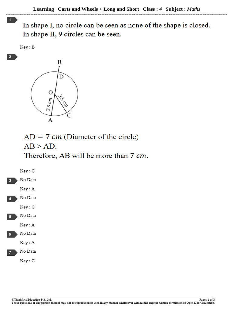 Maths Class 4 Learning Carts Keys | PDF