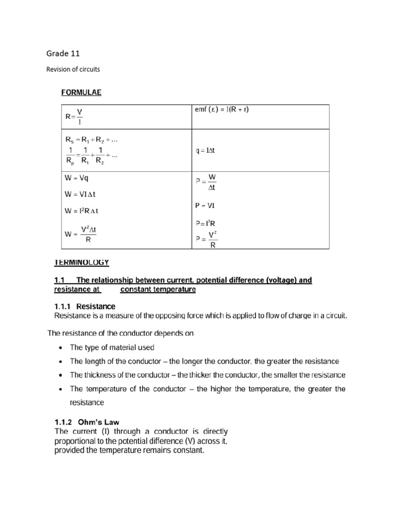 Circuits Notes and Questions | PDF