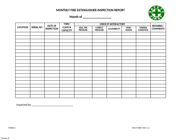 Monthly Fire Extinguisher Inspection Report | PDF