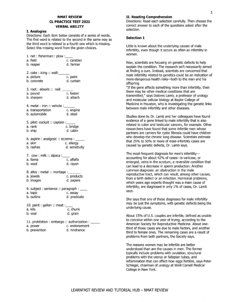 NMAT Samplex Practice Booster Set | PDF