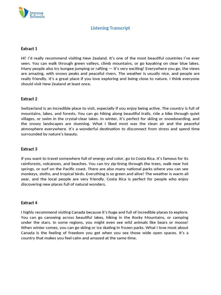 B1 Unit 8 Session 4 Listening Transcript | PDF