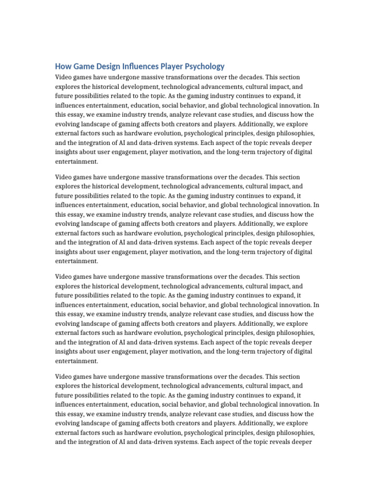How Game Design Influences Player Psychology LONG | PDF | Motivational ...
