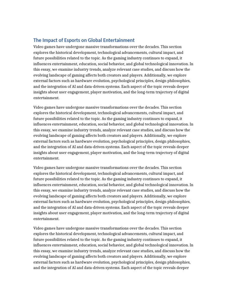 The Impact of Esports On Global Entertainment LONG | PDF | Motivational ...
