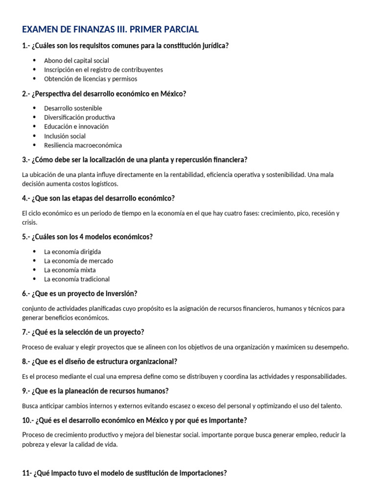 Examen de Finanzas III: Primer Parcial | PDF | Economias | Ciencias ...