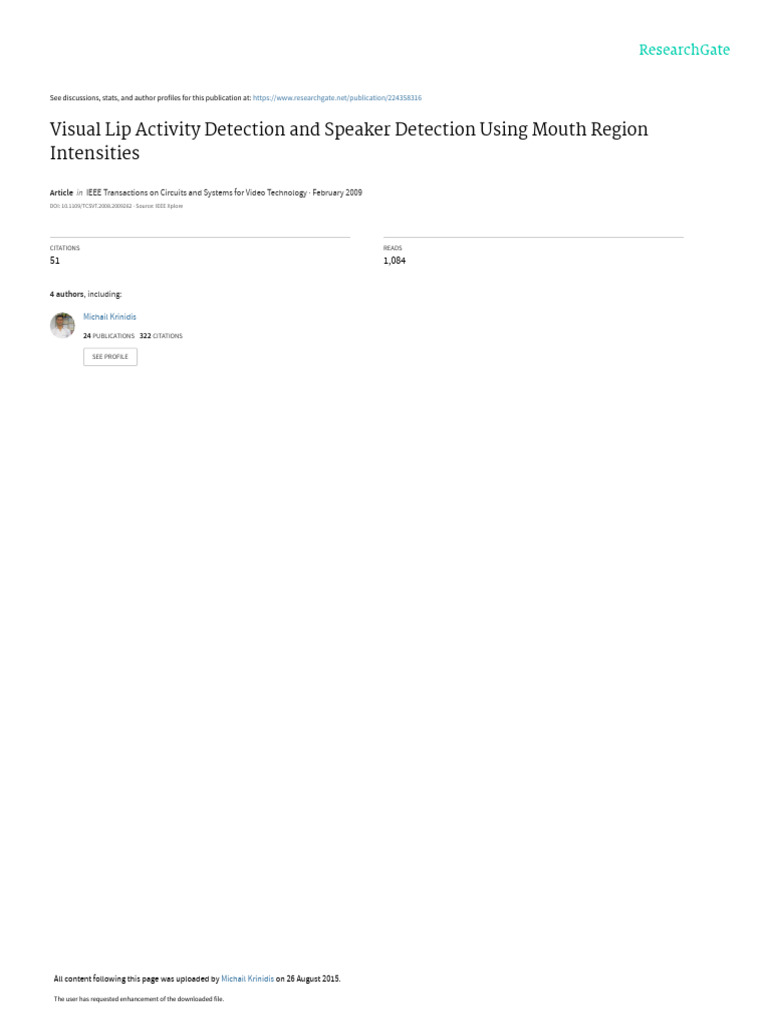 Visual Lip Activity Detection and Speaker Detectio | PDF | Normal ...