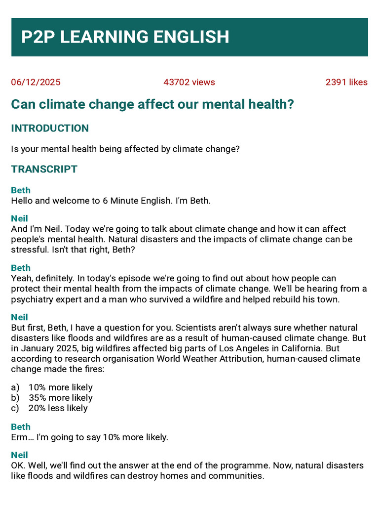 Can Climate Change Affect Our Mental Health | PDF | Psychological ...