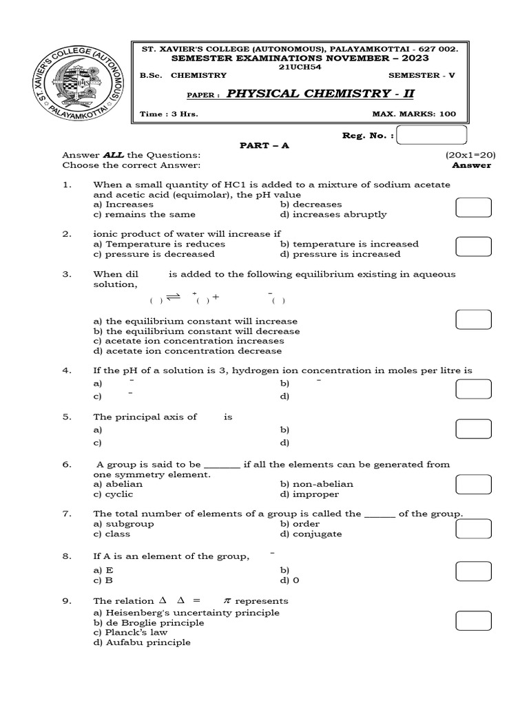 21uch54-Physcial Chemistry - II | PDF | Physical Chemistry | Physics