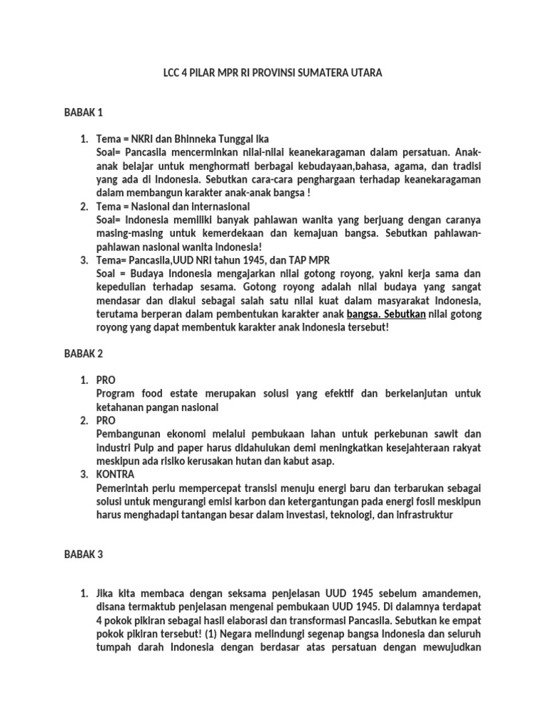 LCC 4 Pilar MPR Ri Provinsi Sumatera Utara | PDF