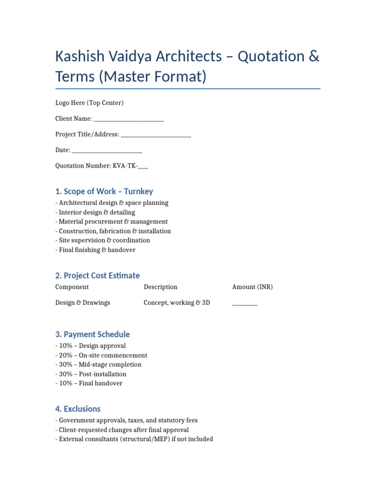 KVA Turnkey Project Quotation & Terms | PDF