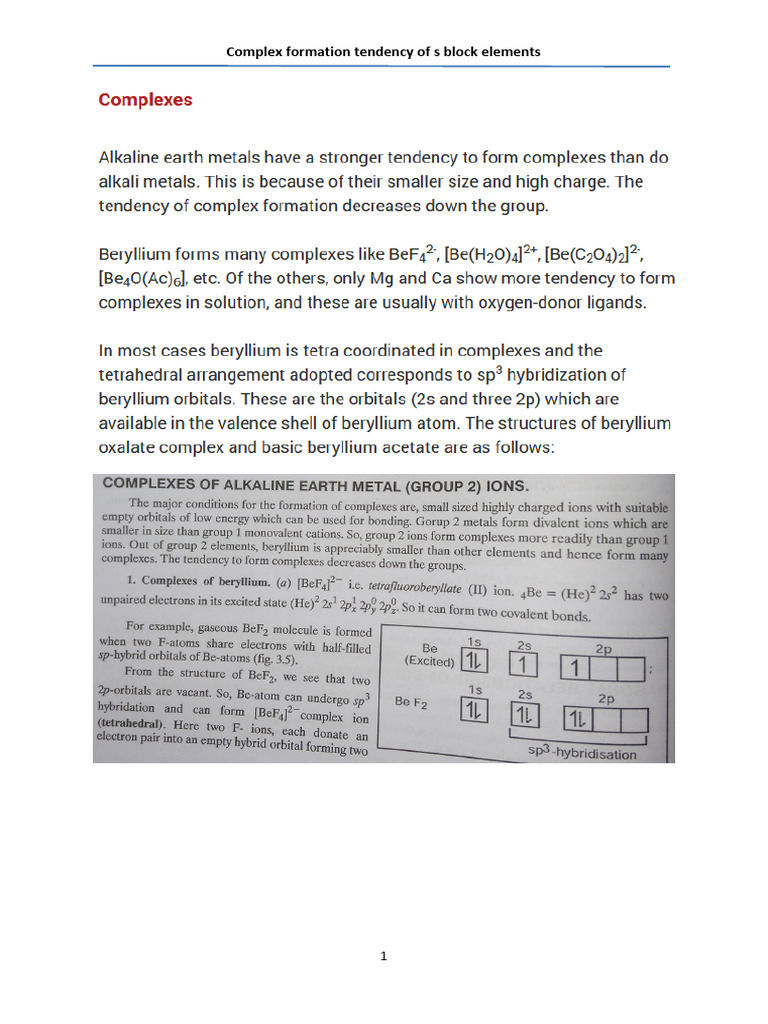 S Block Elements' Complex Formation Trends | PDF