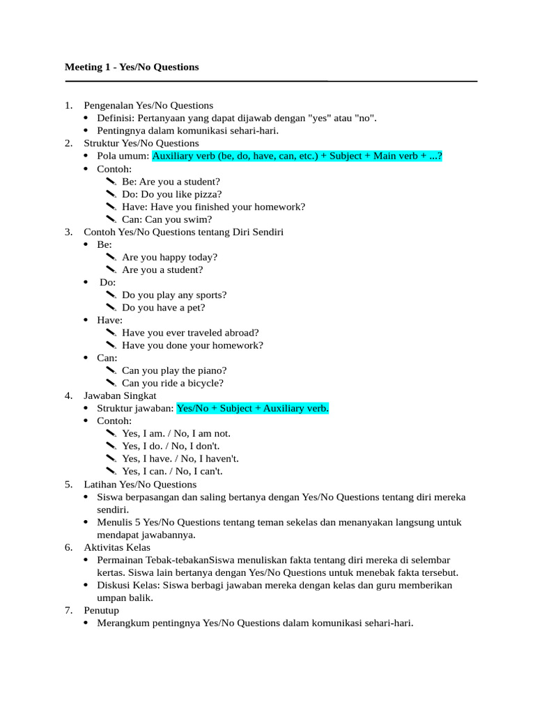 Yes/No Questions: Structure & Examples | PDF | Subject (Grammar) | Syntax