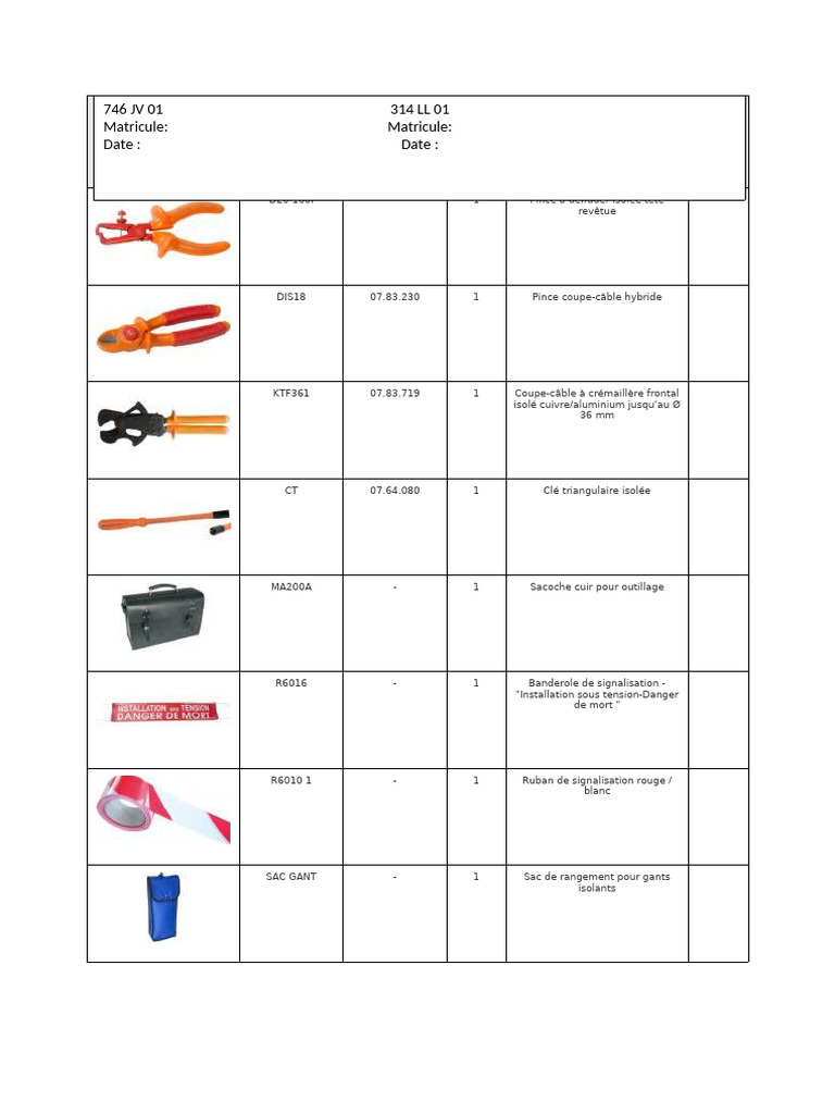 Liste d'outils électriques isolés ENEDIS | PDF | Métallurgie | Outils