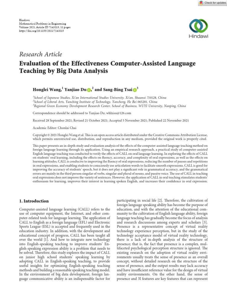 Mathematical Problems in Engineering - 2021 - Wang - Evaluation of the ...
