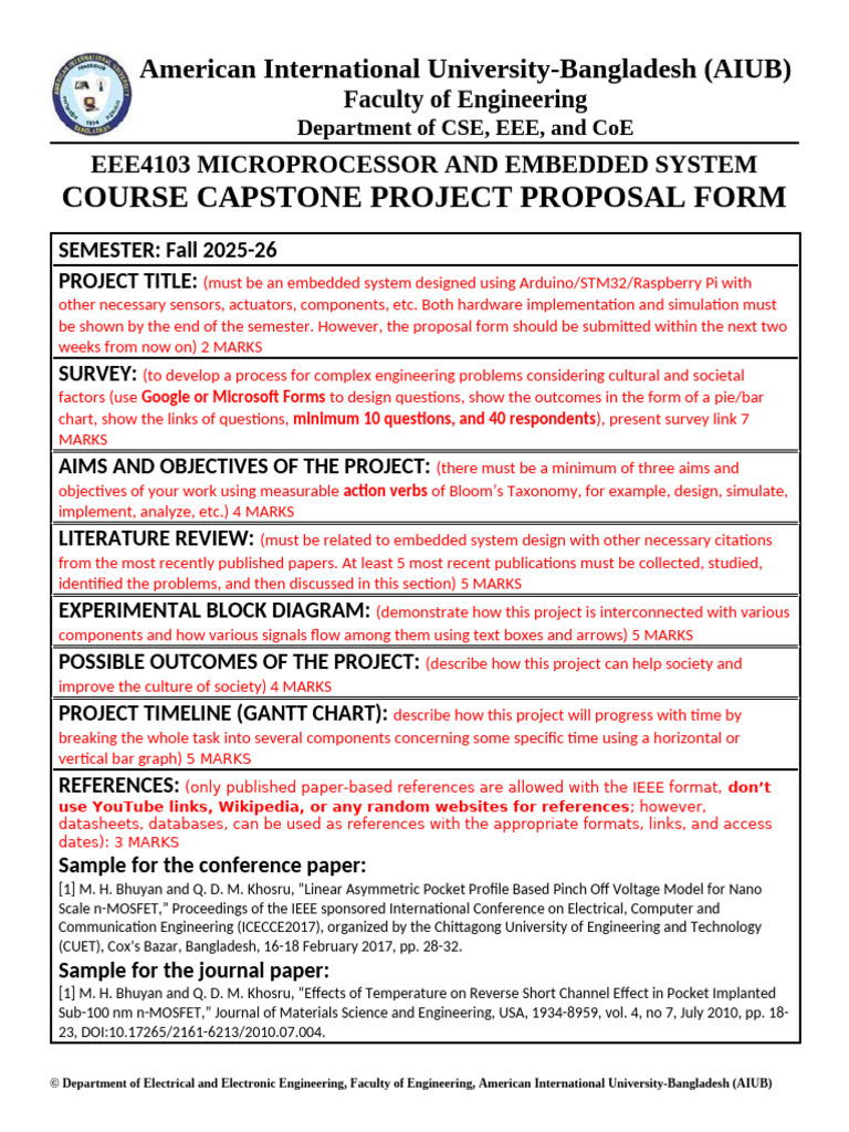 AIUB EEE4103 Capstone Project Proposal | PDF | Engineering | Computer ...