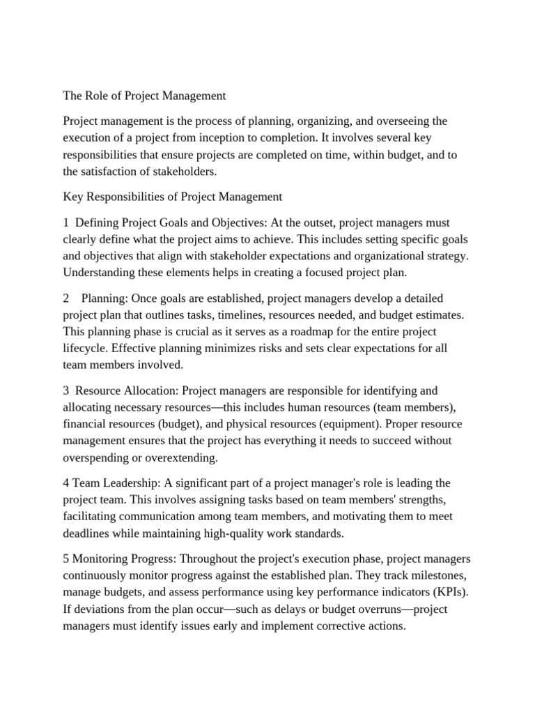 The Role of Project Management | PDF | Project Management | Goal