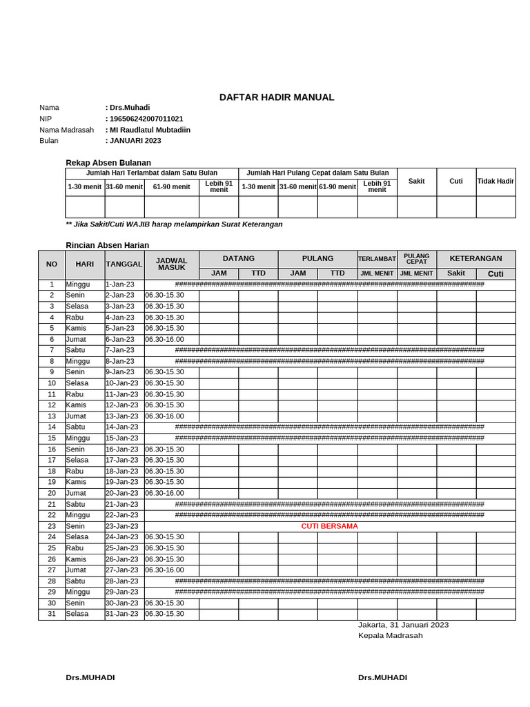 Absen Guru (Format Terbaru) | PDF
