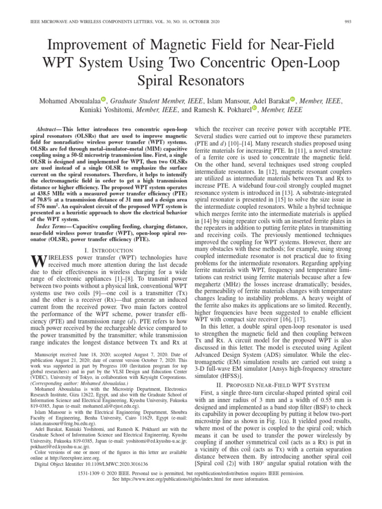 Improvement of Magnetic Field For Near Field WPT System Using Two | PDF ...