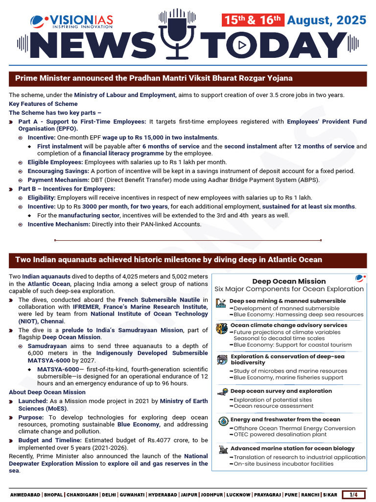 VisionIAS Daily Current Affairs 15 & 16 August 2025 | PDF | Bond Credit ...