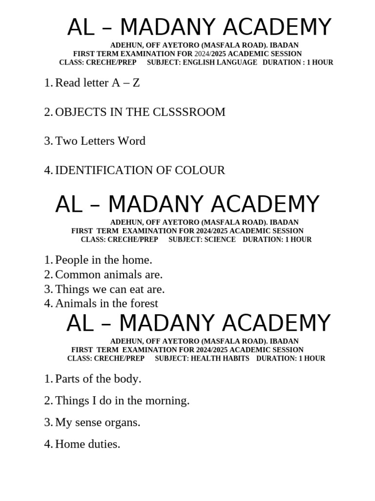 Primary Classes First Term Exams 2025 & 2026 | PDF | Leaf | Root