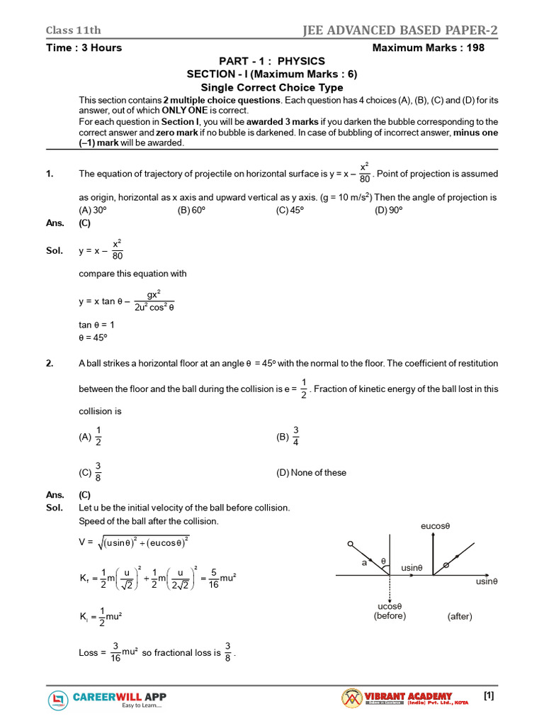 JEE Advanced Physics Paper 2 Solutions | PDF | Physical Chemistry ...