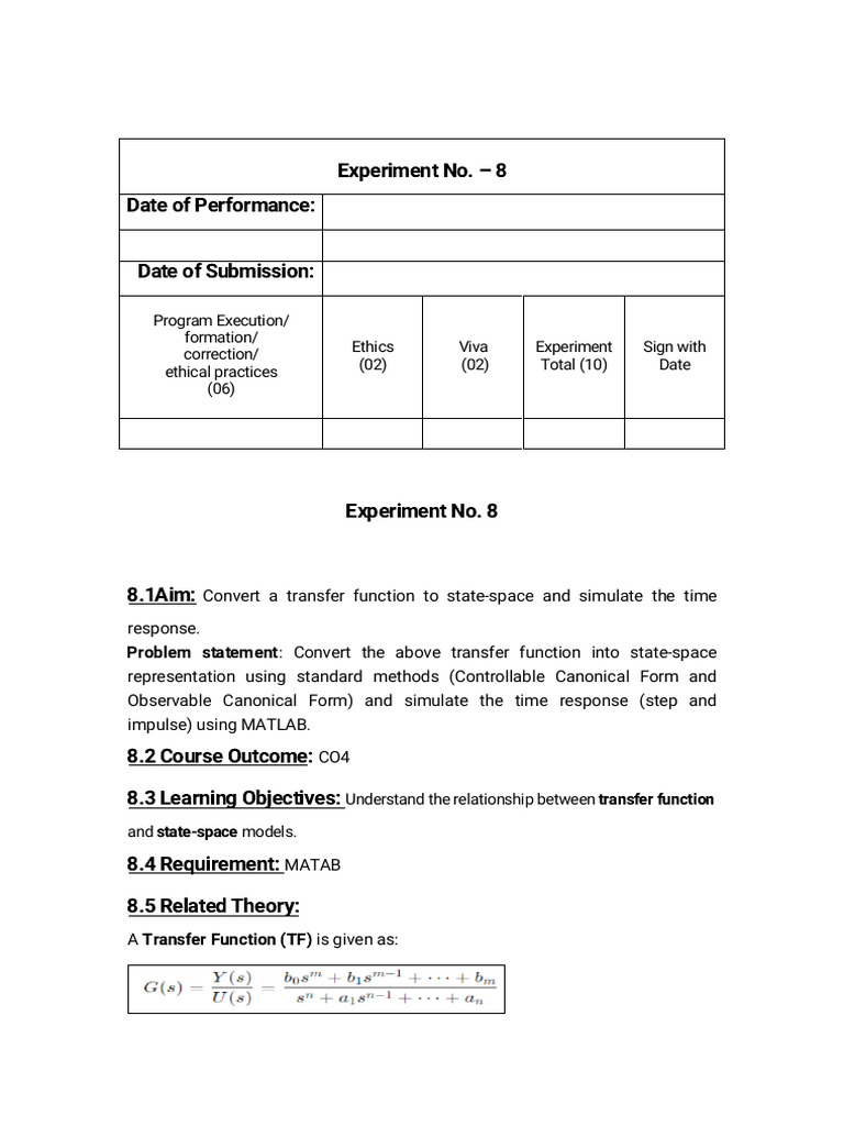 Transfer Function to State-Space Conversion | PDF