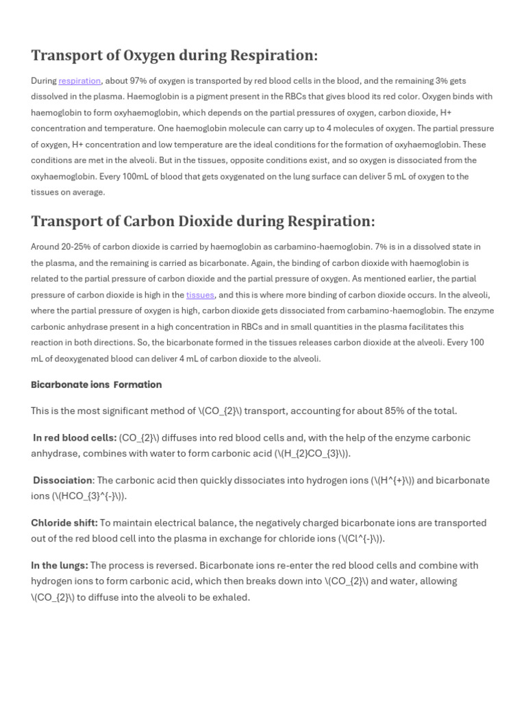 Oxygen and Carbon Dioxide Transport in Respiration | PDF | Hemoglobin ...