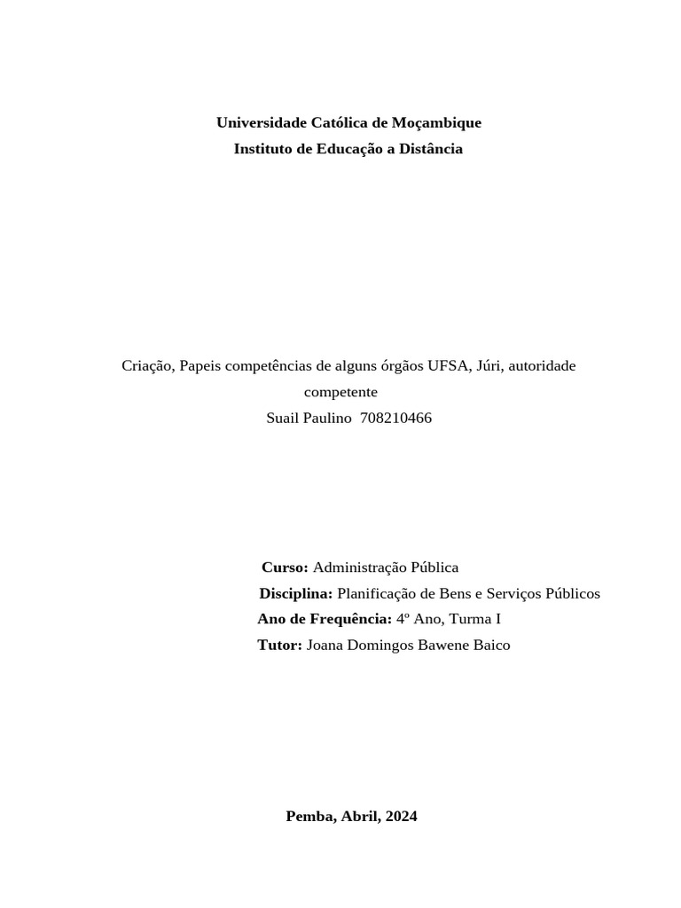 Papéis da UFSA na Gestão Pública em Moçambique | PDF | Governança | Estado