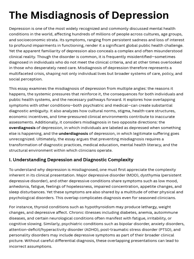 The Misdiagnosis of Depression | PDF | Major Depressive Disorder ...