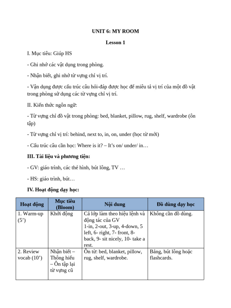 Lesson Plan Unit 6 | PDF