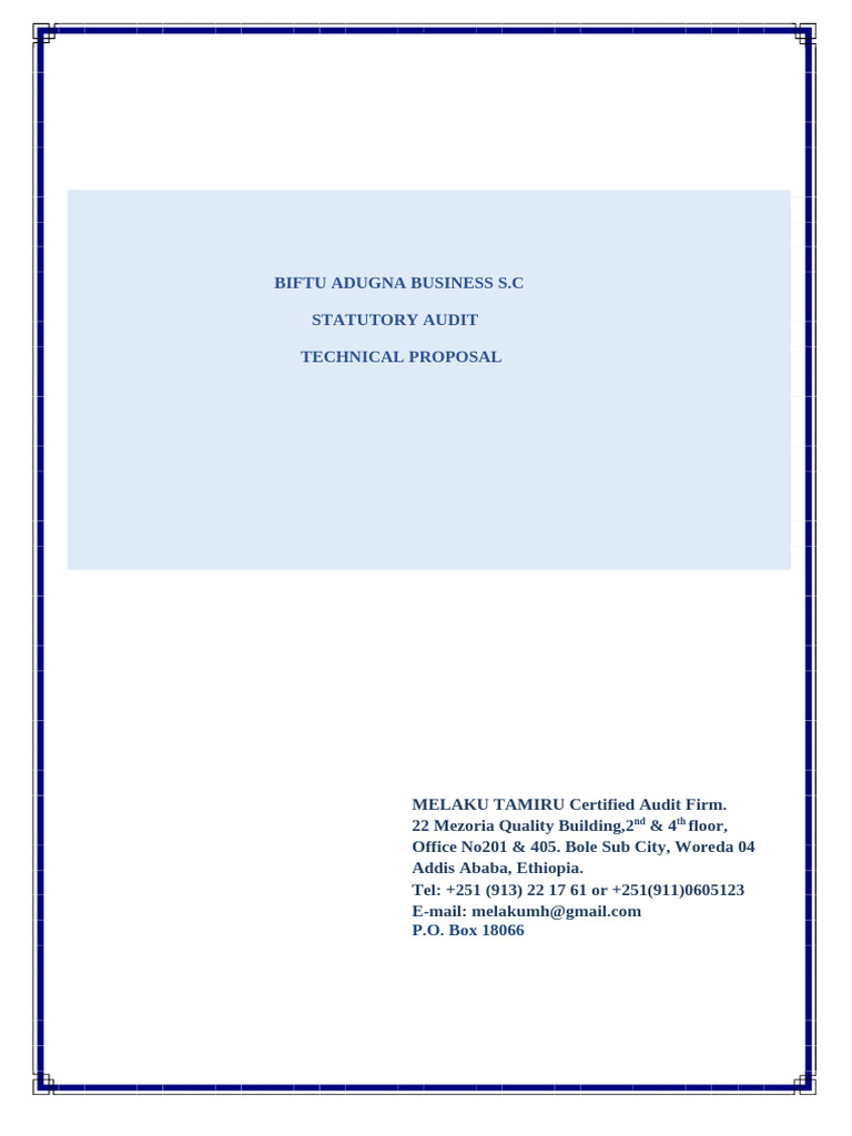 Techinical Audit Proposal Biftu Adugna Business SC | PDF | Going ...