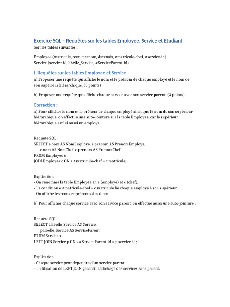 Requêtes SQL sur Employés et Étudiants | PDF | SQL | Paradigme de ...