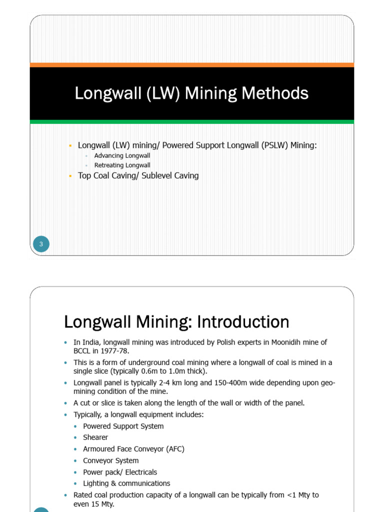 Longwall Mining Methods Overview | PDF | Coal Mining | Mining