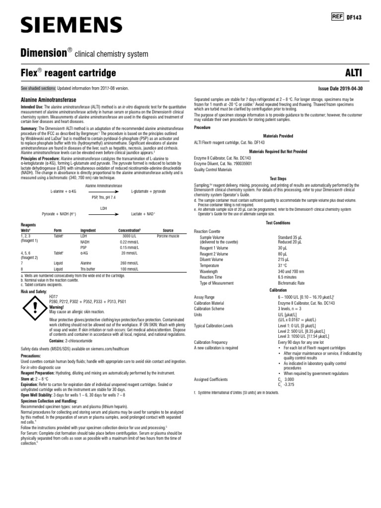 ALTI Method for Alanine Aminotransferase | PDF | Alanine Transaminase ...