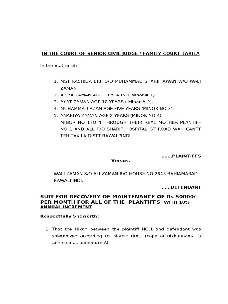 MST Rashida Bibi Maintenance | PDF