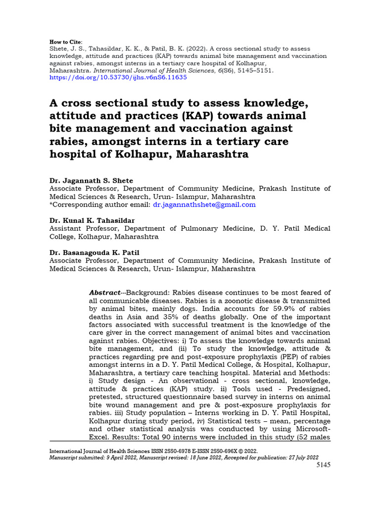 A Cross Sectional Study To Assess Knowle A7d8b05b | PDF | Rabies ...