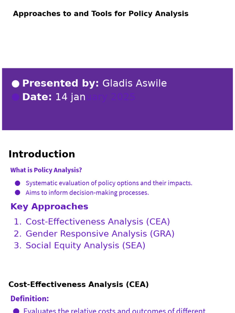 Policy Analysis Approaches and Tools | PDF | Cost Effectiveness ...