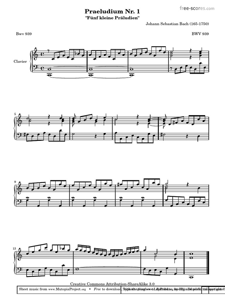 (Free Scores - Com) - Bach Johann Sebastian Praeludium BWV 939 12825 ...
