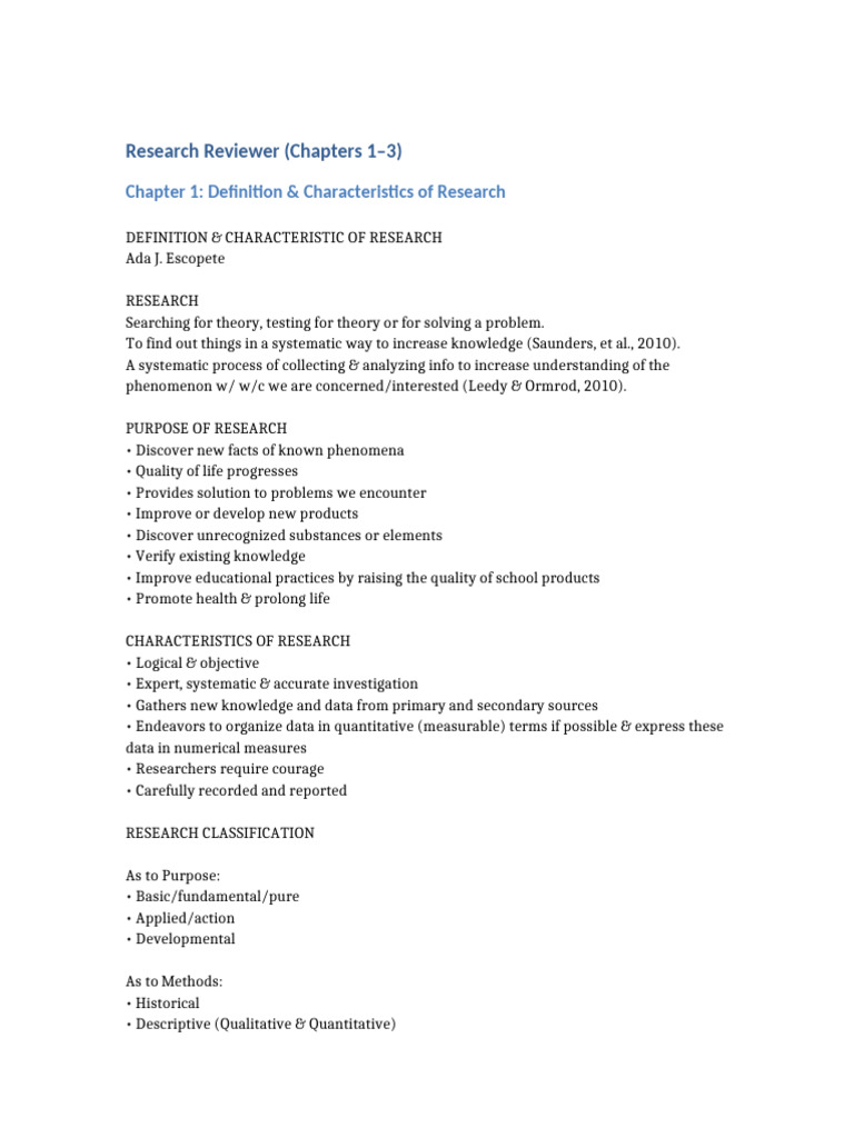 Research Reviewer Chapter1 3 COMPLETE OPTION B | PDF | Sampling ...