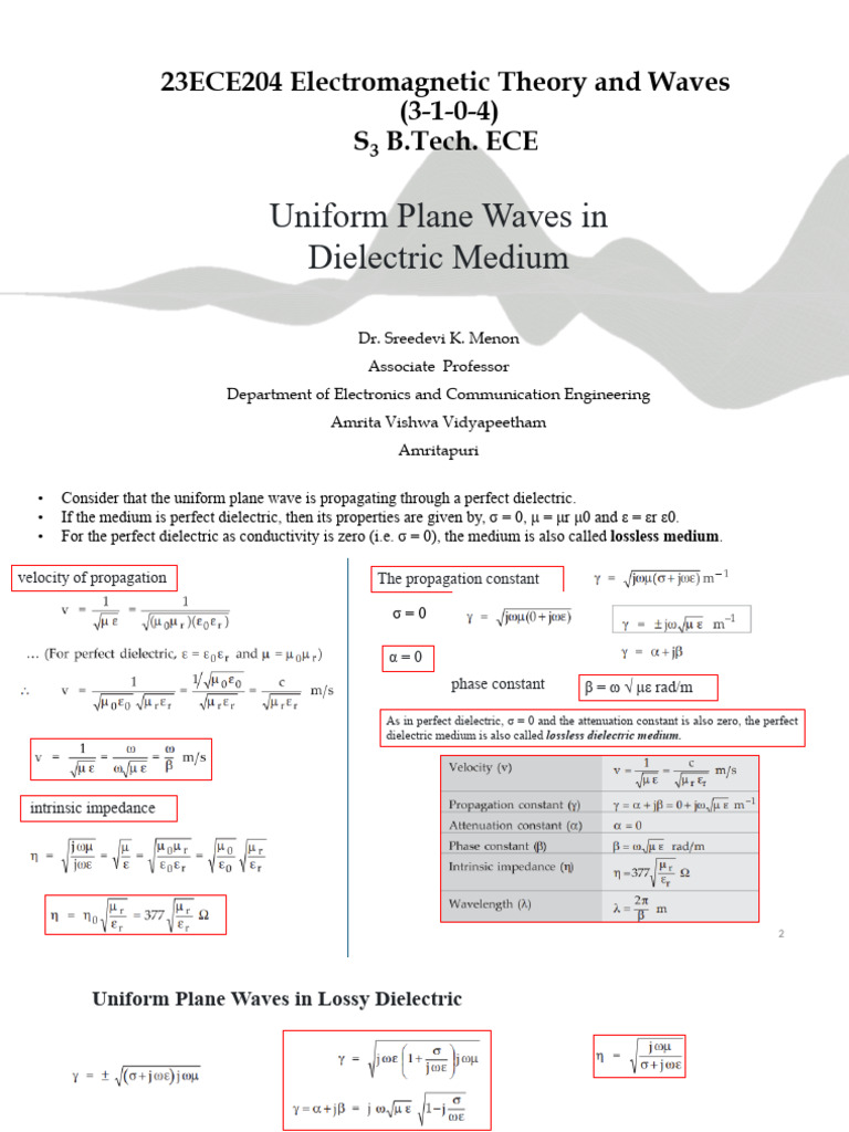 Lec13 Uniform Plane Waves Dielectrc | PDF