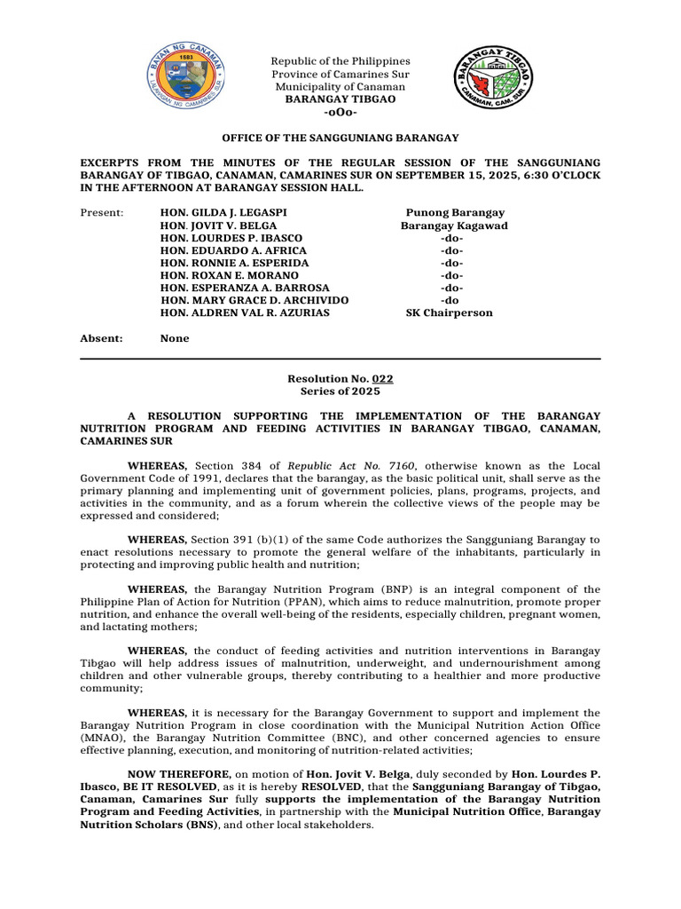 Barangay Nutrition Program and Feeding Activities 22 | PDF ...