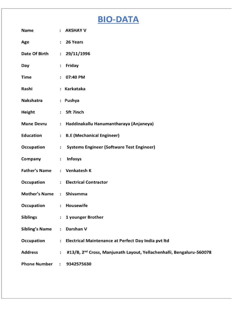 Bio Data | PDF