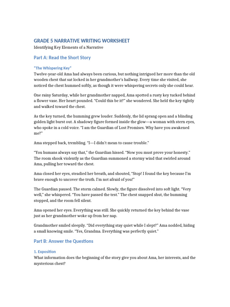 Grade 5 Narrative Writing Worksheet | PDF