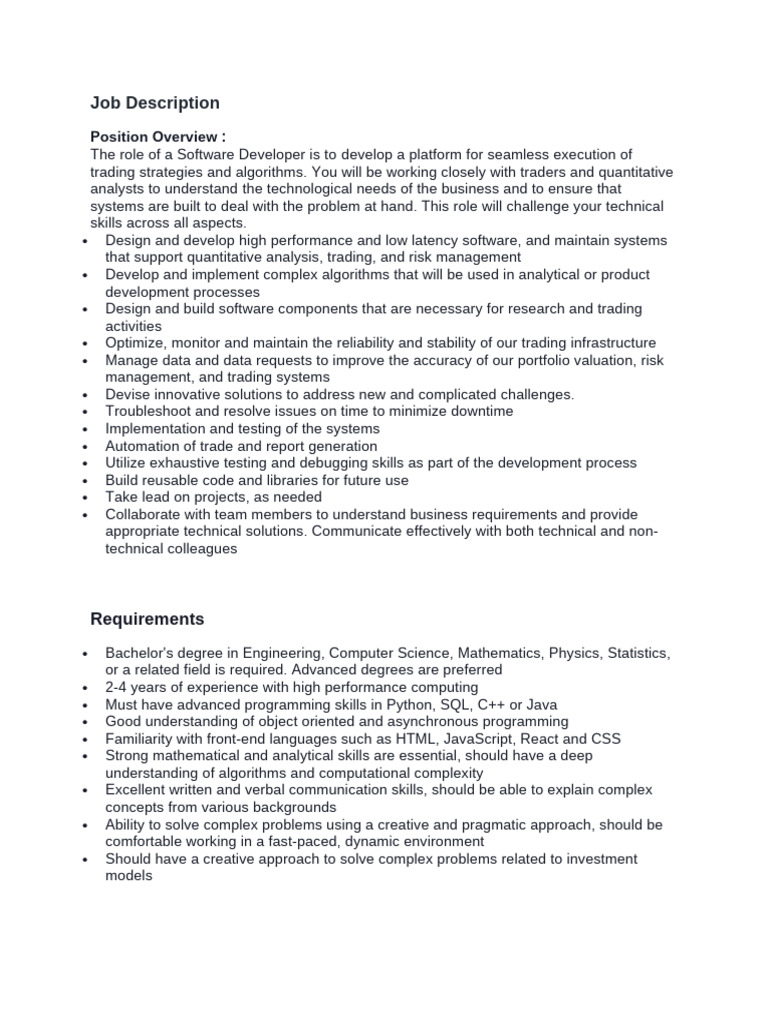 JD Software Developer | PDF | Software Development | Computer Programming